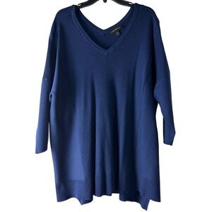 Lane Bryant Ribbed Knit Sweater Blue Plus Size 26/28 Oversized Tunic V-Neck